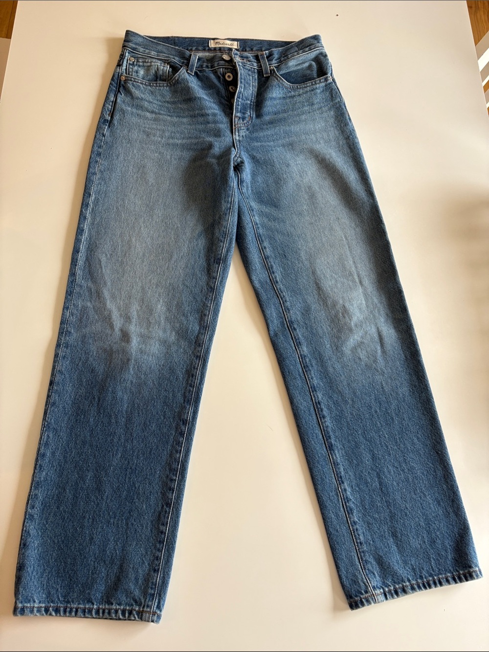 Madewell Low-Slung Straight Leg Jeans in Medium Blue Wash - Picture 1 of 6